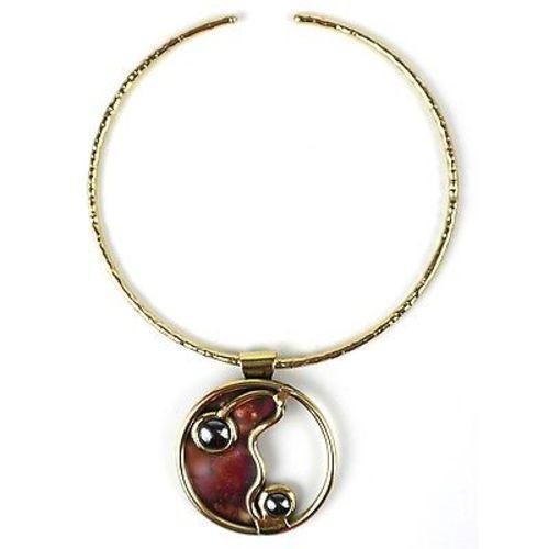 Morpho Hematite and Brass Pendant Necklace Handmade and Fair Trade