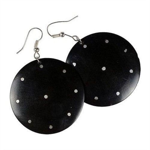 African Blackwood & Aluminum Inlaid Earrings Handmade and Fair Trade