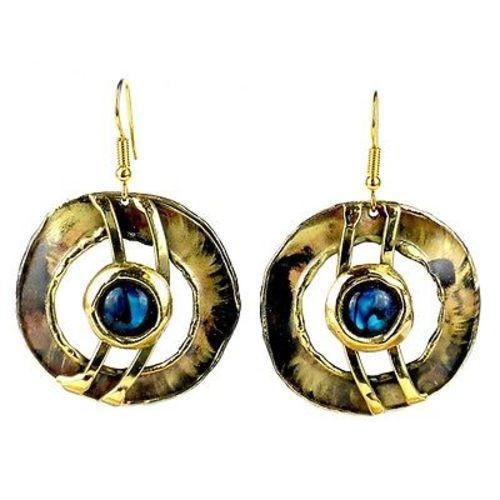 Paua Shell Ripple Effect Brass Earrings Handmade and Fair Trade