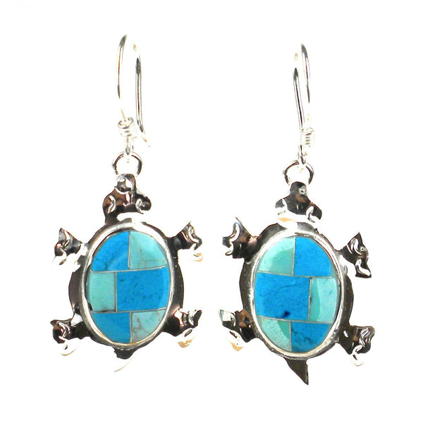 Turtle Earrings with Turquoise Design - Artisana