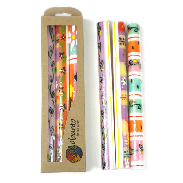 Tall Hand Painted Candles - Three in Box - Imbali Design - Nobunto