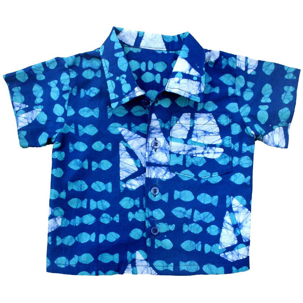 Copy of Babies Button Down Shirt Sailing Blue - Global Mamas (B)