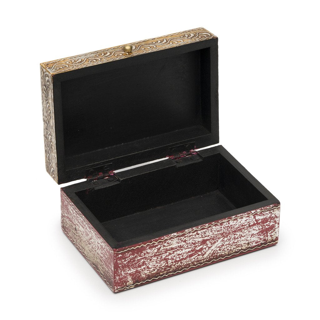 Antiqued Metal and Wood Red Bloom Box - 6 by 4 inch - Matr Boomie (B)