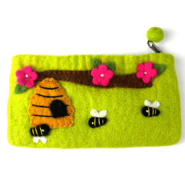 Handmade Green Bee Felt Clutch - Global Groove (P)