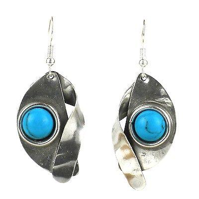 Turquoise Satellite Silverplated Earrings - Brass Images (E)