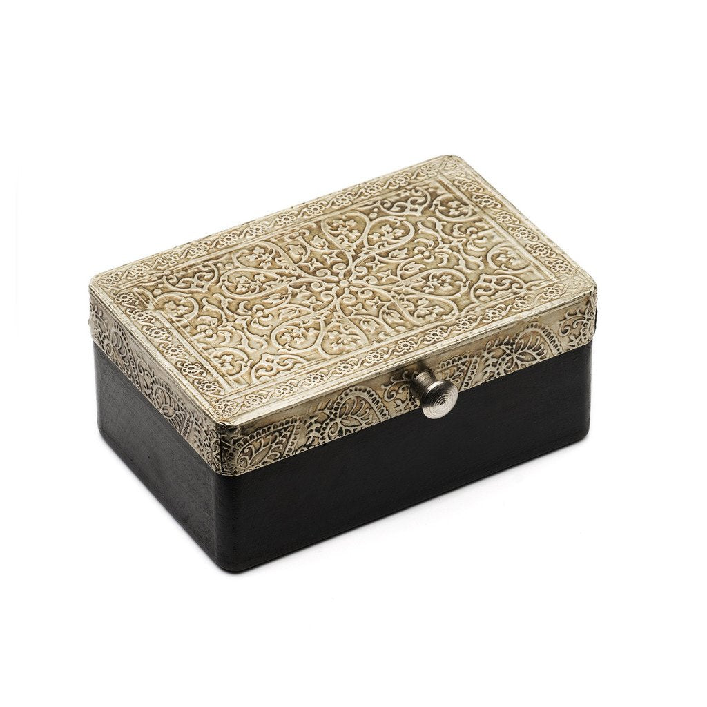 Silver Metal and Wood Treasure Box - Small - Matr Boomie (B)