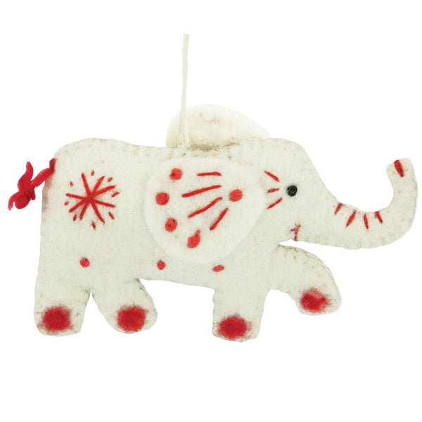 White Snowflake Elephant Felt Ornament - Wild Woolies (H)